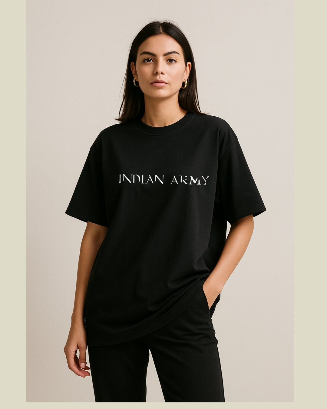 INDIAN ARMY: Front Printed Oversized Tshirt Unisex Wear the pride