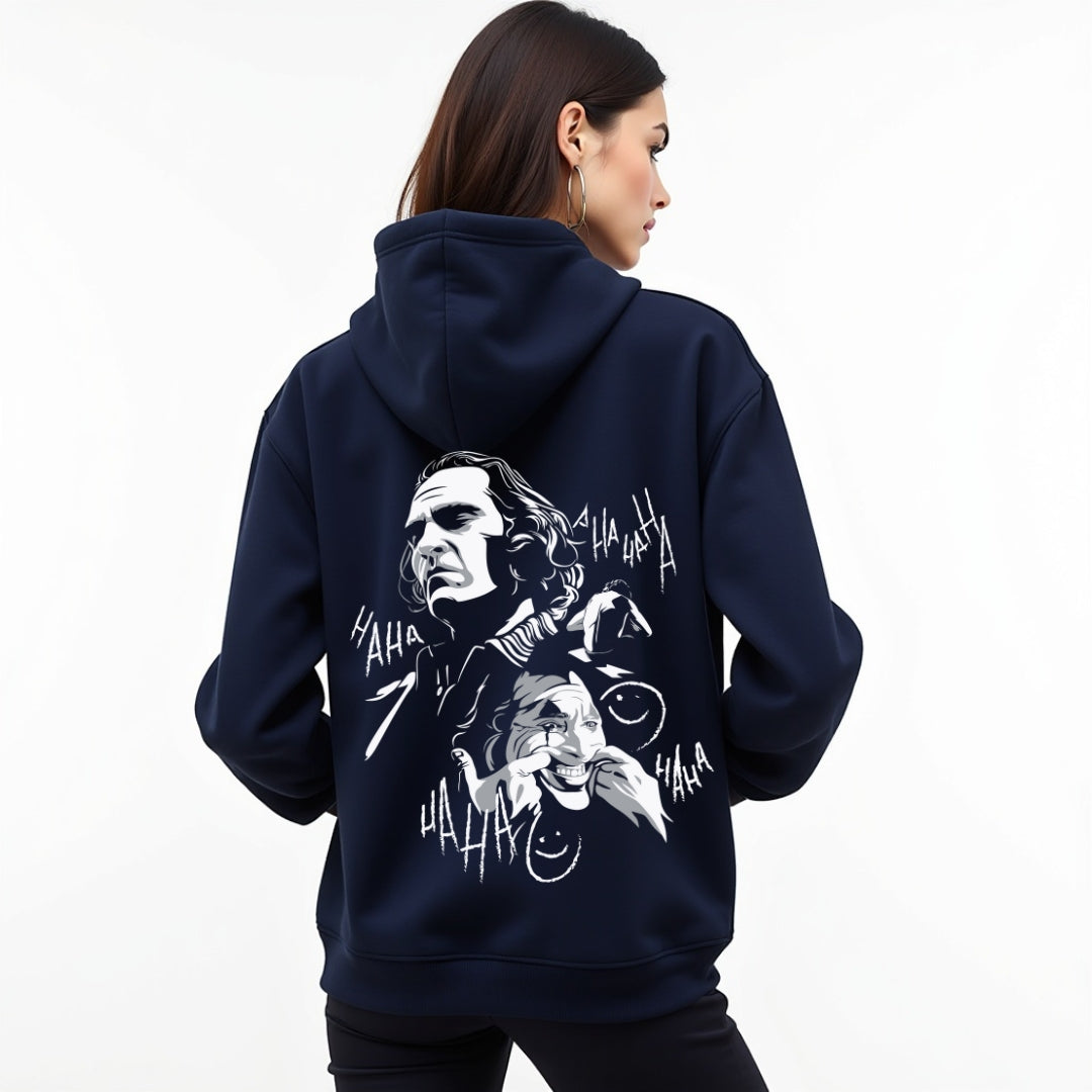 Navy blue classy hoodie back printed unisex