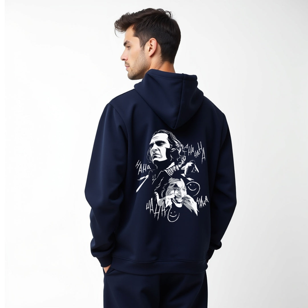Navy blue classy hoodie back printed unisex