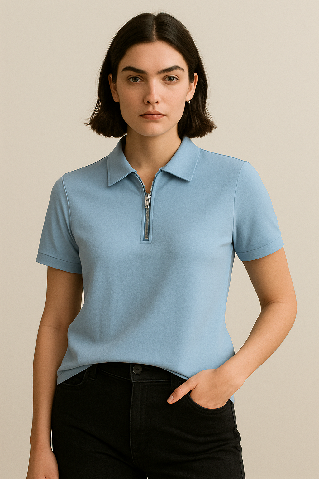 MYLTA Premium Zip Polo T-Shirt –Sky Blue