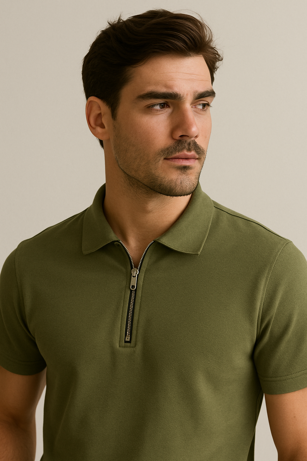 MYLTA Premium Zip Polo T-Shirt –olive