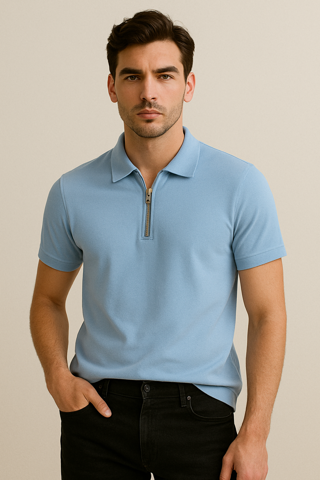 MYLTA Premium Zip Polo T-Shirt –Sky Blue