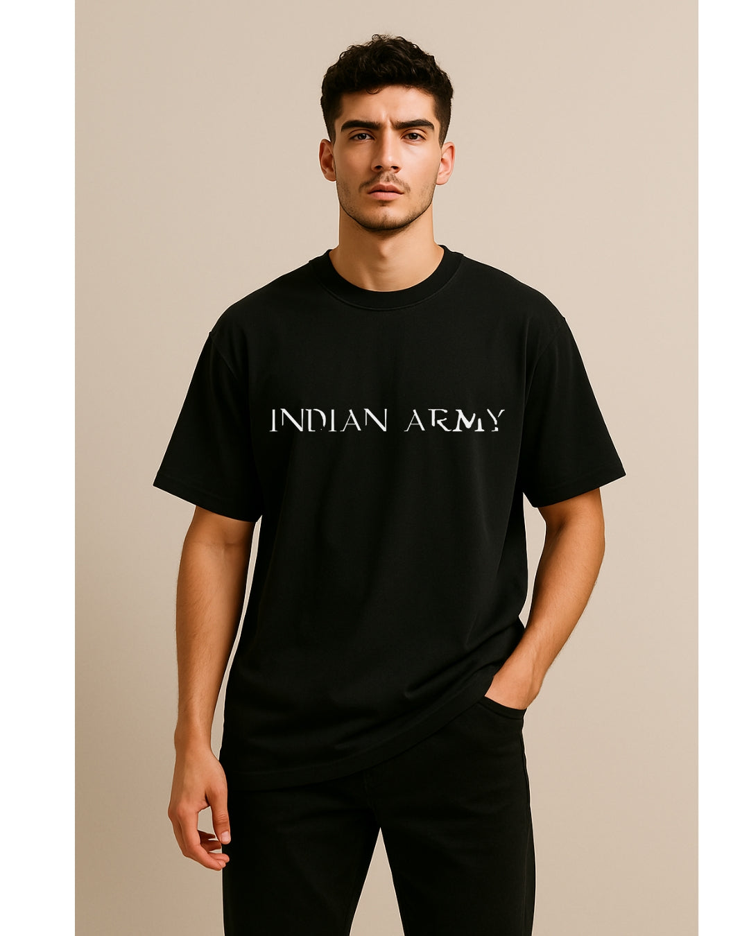 INDIAN ARMY: Front Printed Oversized Tshirt Unisex Wear the pride