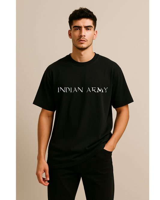 INDIAN ARMY: Front Printed Oversized Tshirt Unisex Wear the pride