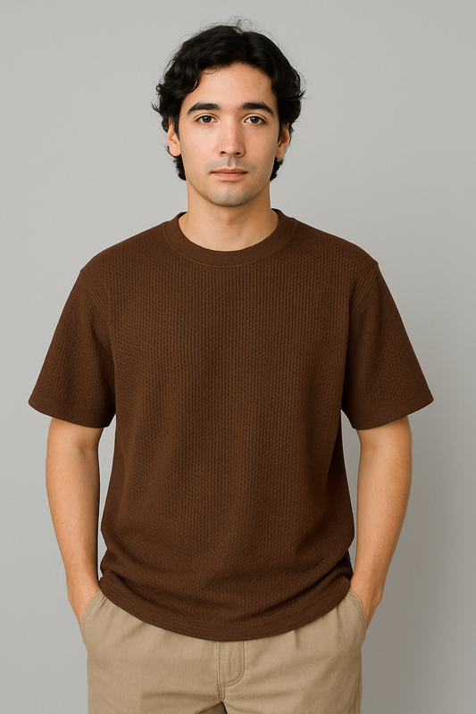 WAFFLE TSHIRT UNISEX OF PREMIUM QUALITY(Brown)