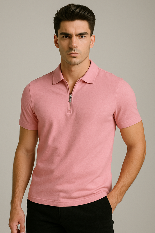 MYLTA Premium Zip Polo T-Shirt – Blush Pink