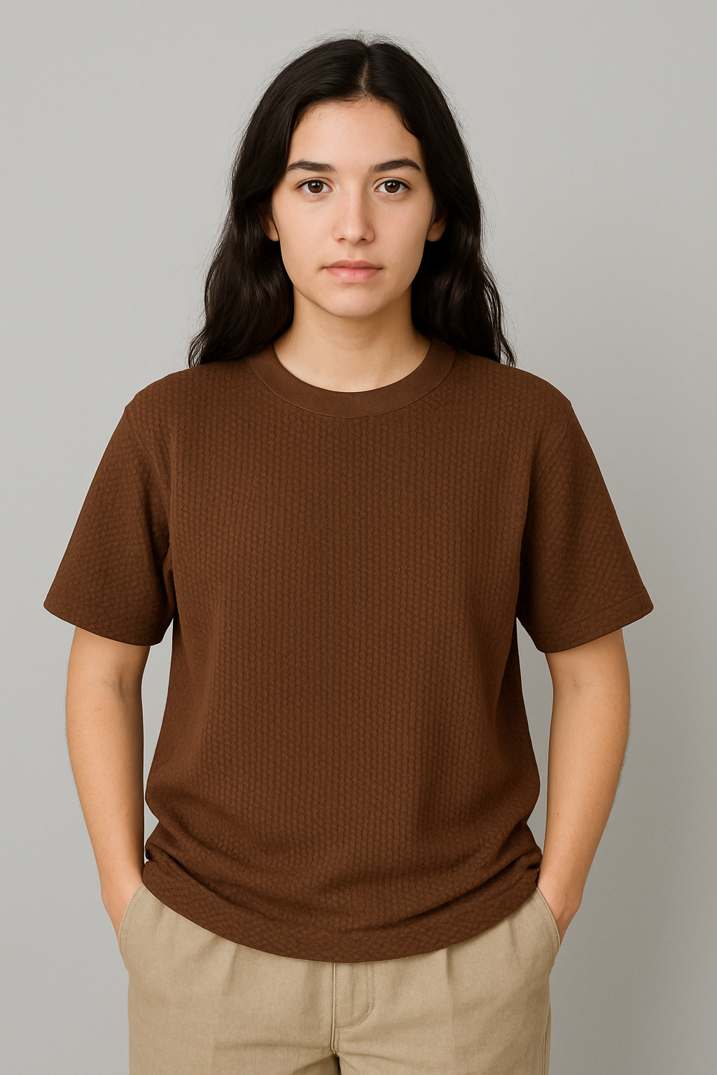 WAFFLE TSHIRT UNISEX OF PREMIUM QUALITY(Brown)