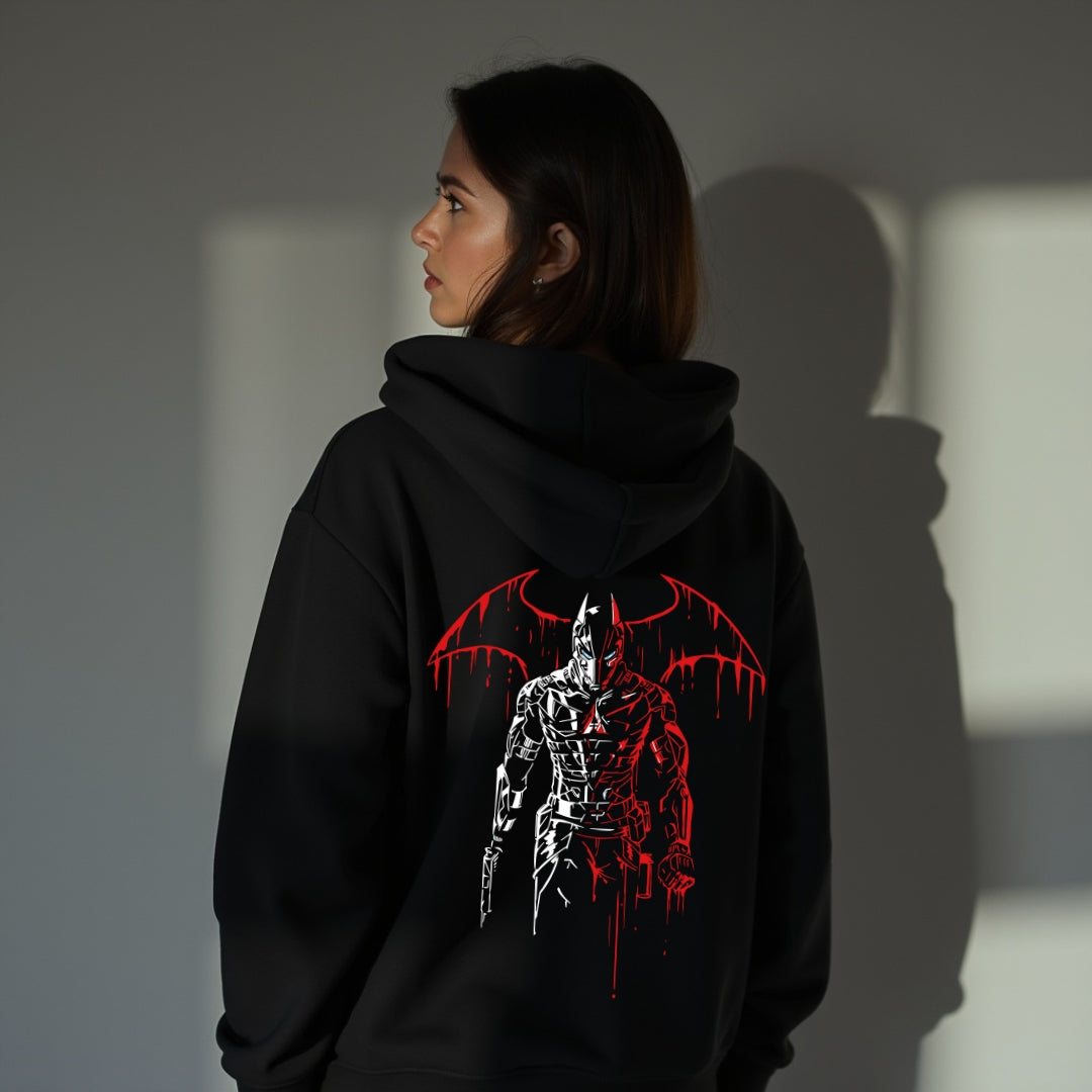 RED HOOD: Back Printed Premium Cotton Fleece Hoodie  unisex(black)