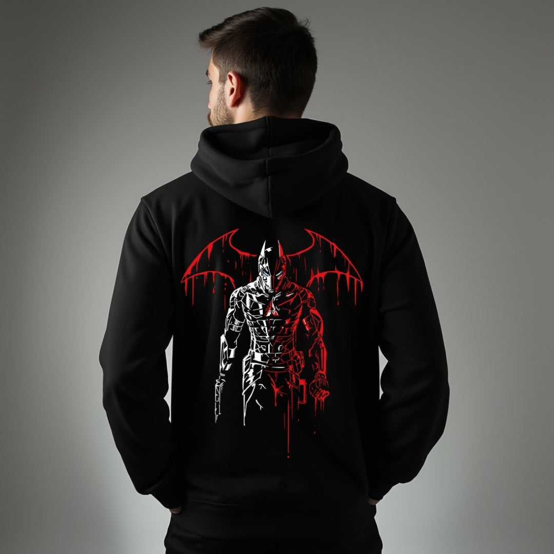 RED HOOD: Back Printed Premium Cotton Fleece Hoodie  unisex(black)