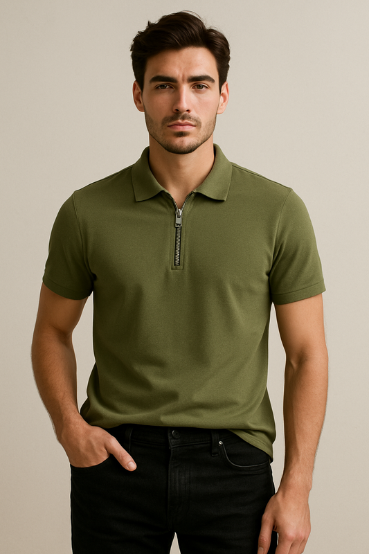 MYLTA Premium Zip Polo T-Shirt –olive
