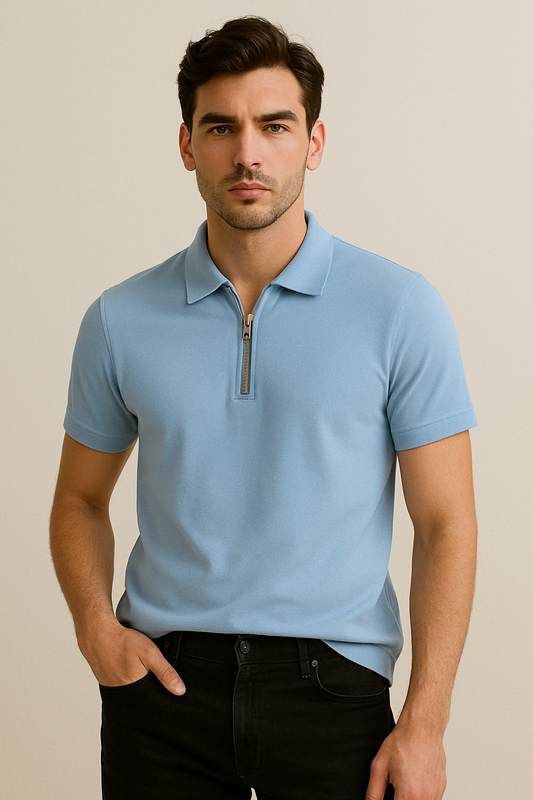 MYLTA Premium Zip Polo T-Shirt –Sky Blue